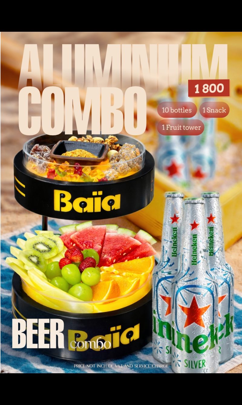 BAIA SAIGON 铝瓶啤酒套餐，海尼根银色铝瓶配双层果塔与小食