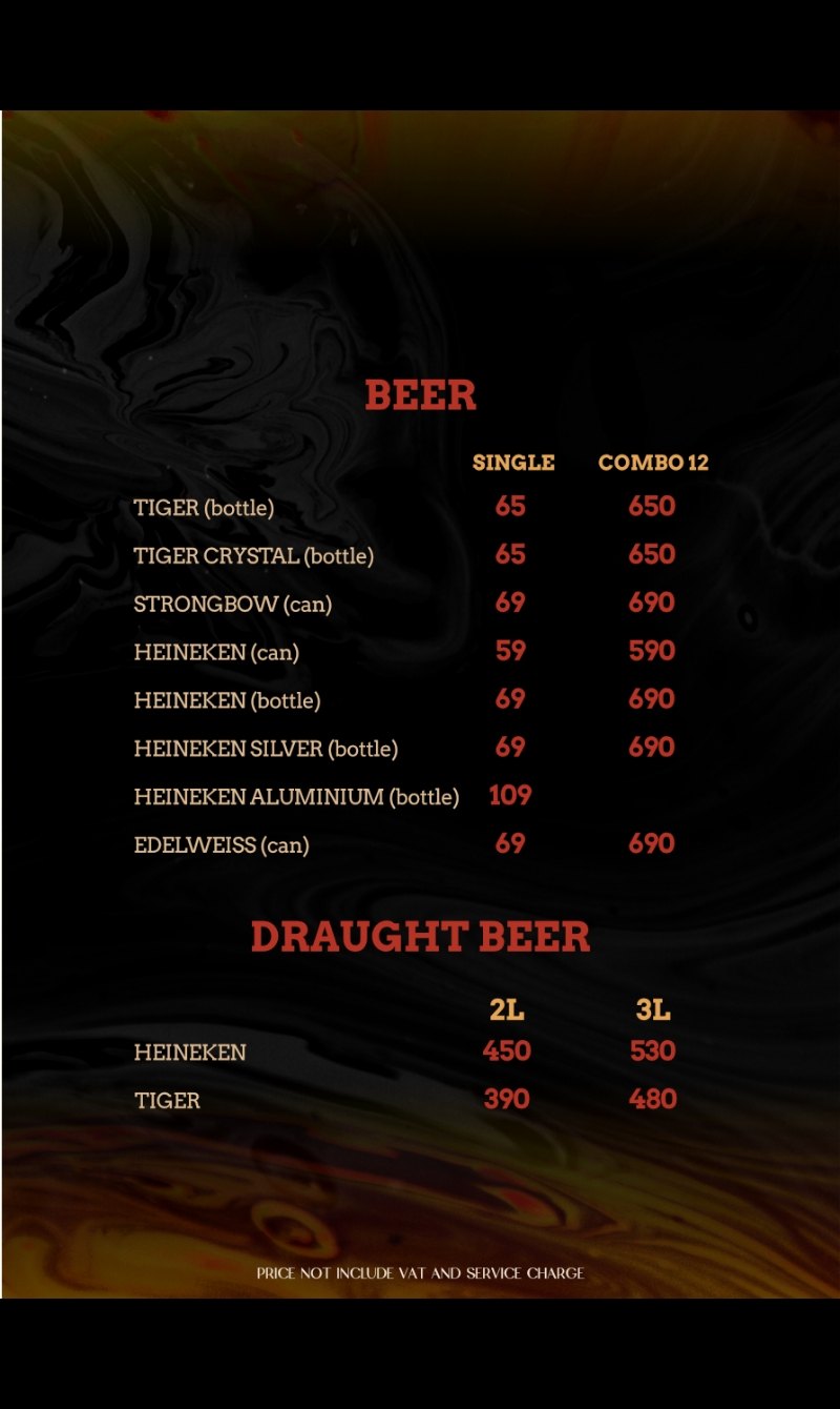 BAIA SAIGON 菜单原件：瓶装罐装啤酒与生啤塔价目