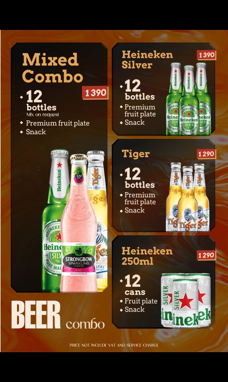 BAIA SAIGON 菜单原件：混搭啤酒套餐与 Tiger、海尼根 12 支套价目