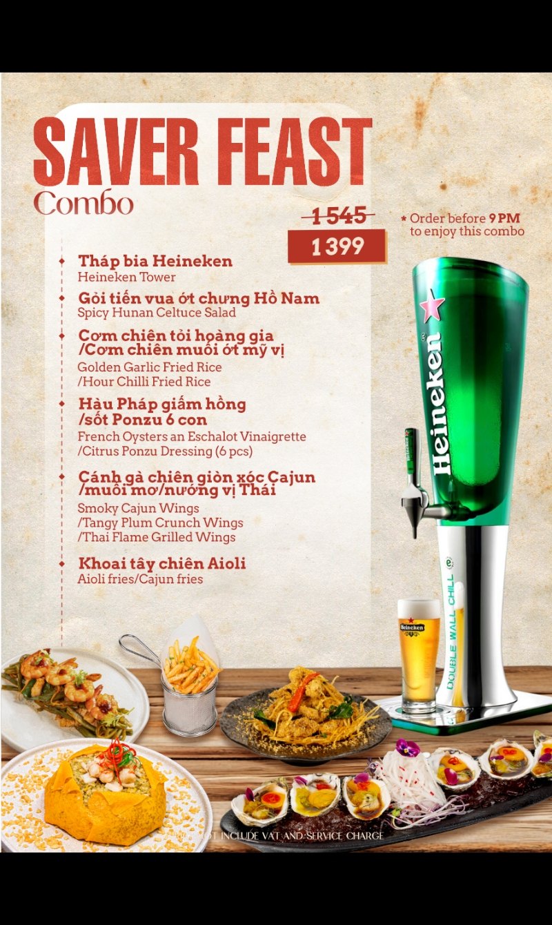 BAIA SAIGON 菜单原件：SAVER FEAST 套餐 1,399,000 含一座啤酒塔与五道菜