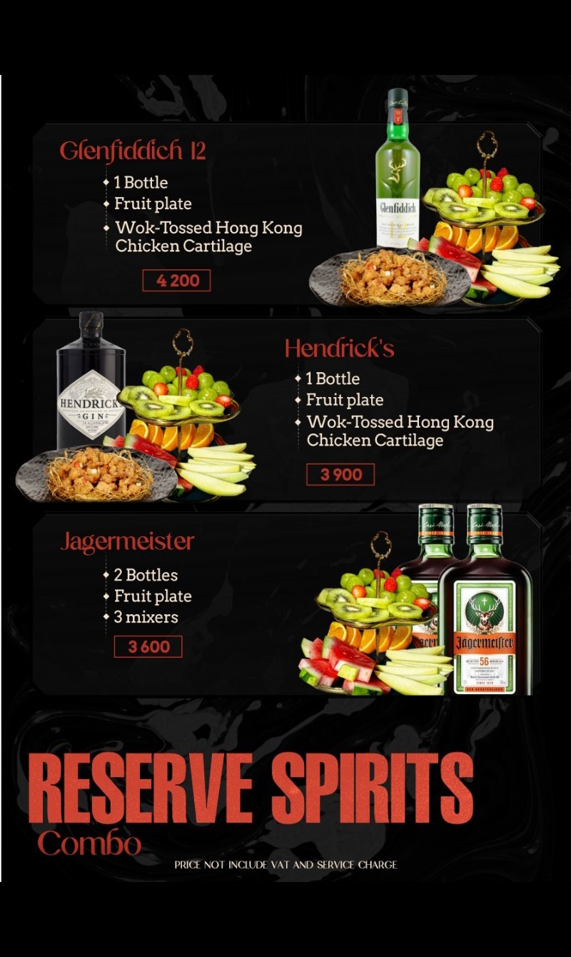 BAIA SAIGON 菜单原件：Glenfiddich、Hendrick's、Jägermeister 单瓶套餐价目