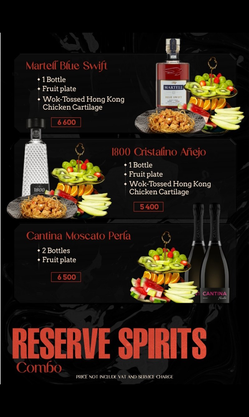 BAIA SAIGON 菜单原件：Martell Blue Swift、1800 Cristalino、Cantina Moscato Perla 套餐价目