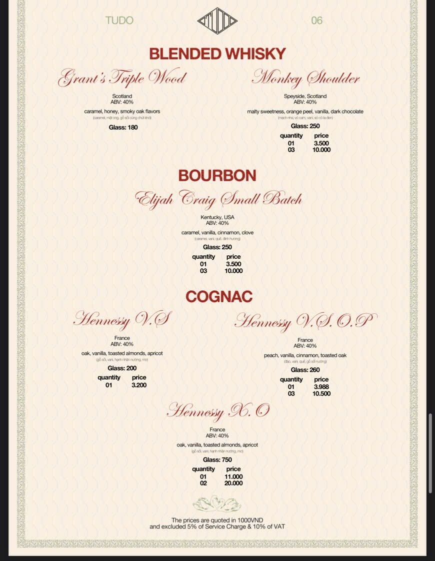 BODEGA SAIGON 酒单原件 06 · 调和威士忌、波本与轩尼诗干邑价目