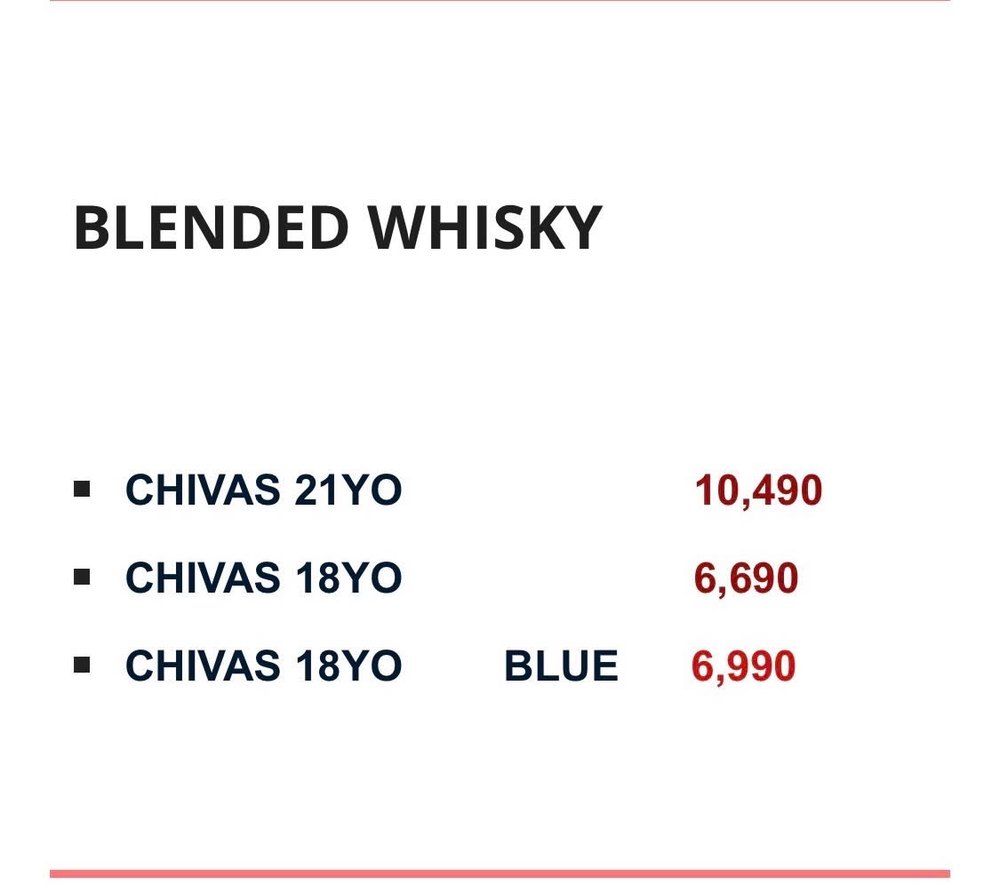 CANALIS CLUB 菜单原件 · 调和威士忌 Blended Whisky 价目表(Chivas 系列)