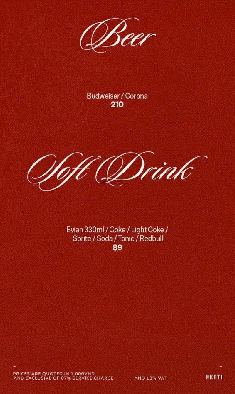 FETTI BAR 啤酒与软饮价目原件