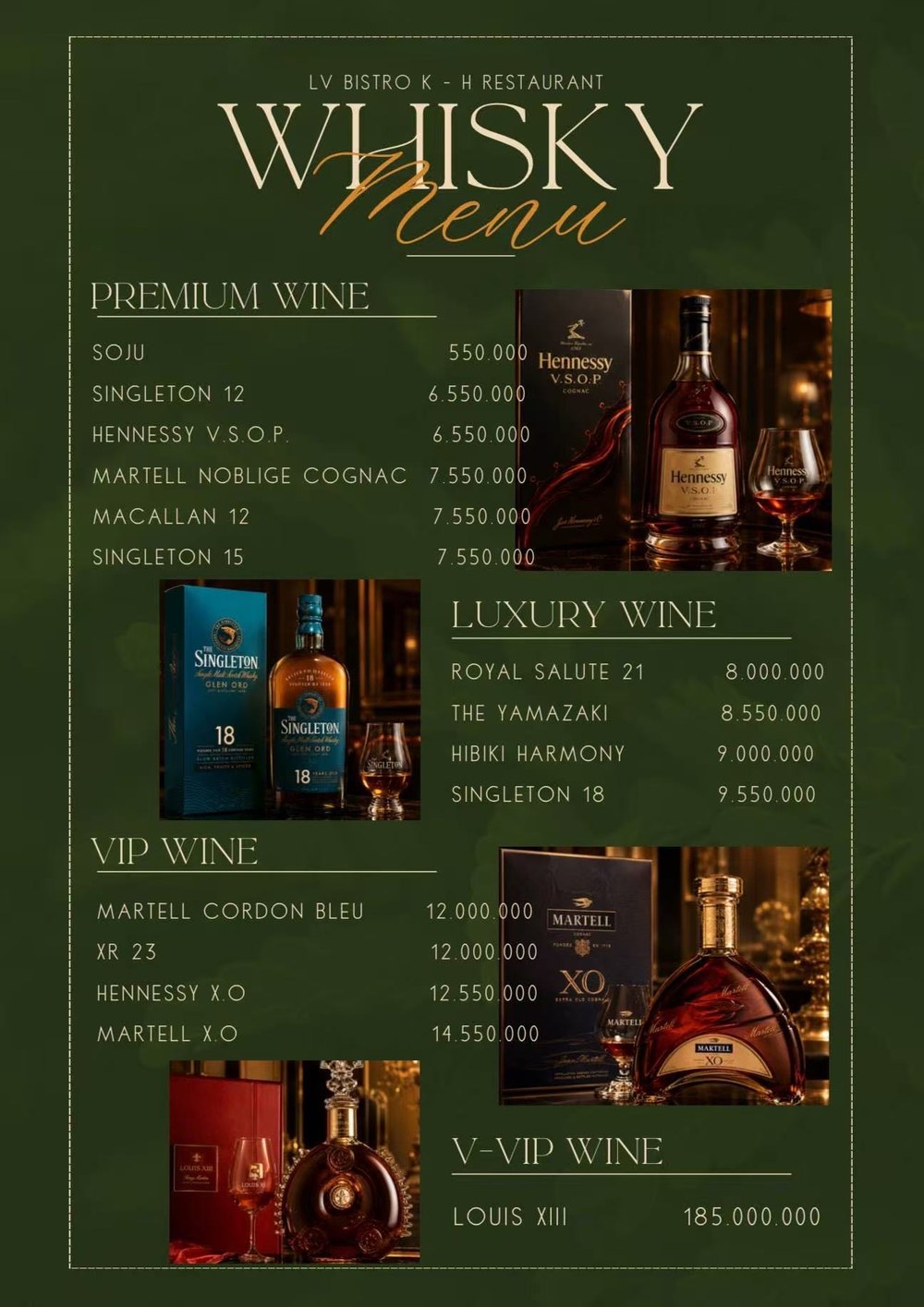 HERMES PARIS KTV 洋酒单原件：精选酒、高阶、VIP 与 V-VIP 四档威士忌与干邑价格