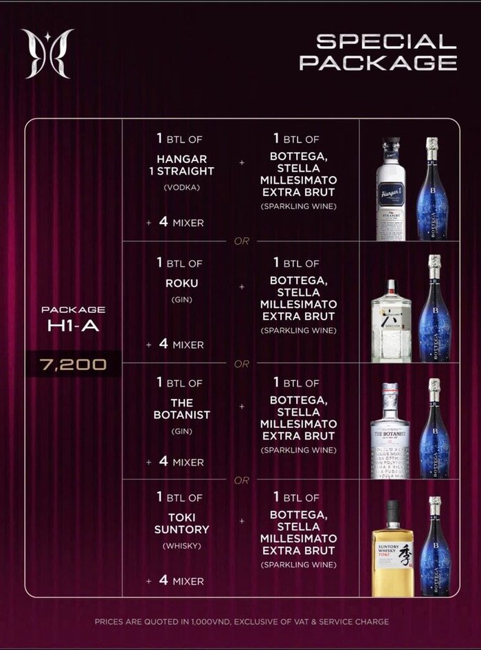 KÉN SKYBAR H1-A 套餐原件:一瓶烈酒加一瓶 Bottega 气泡酒