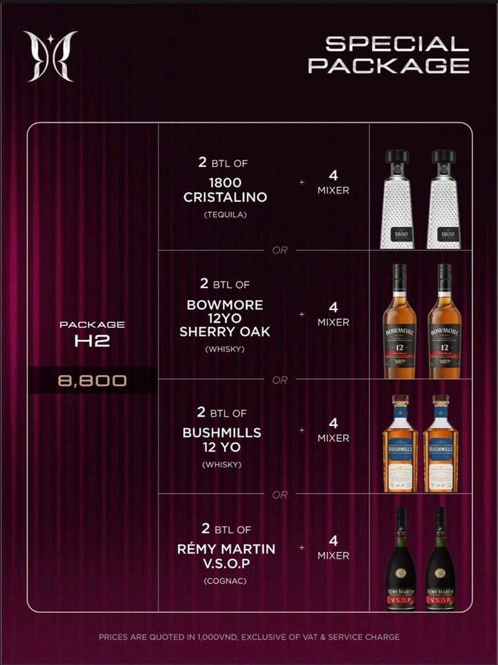 KÉN SKYBAR H2 套餐原件:两瓶烈酒四选一加四份 Mixer