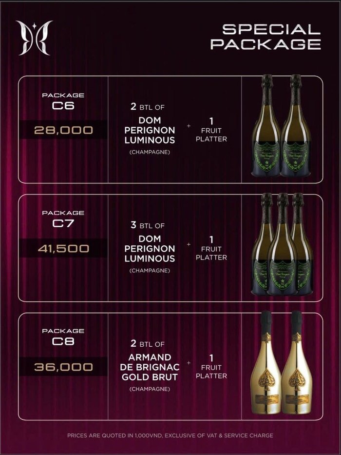 KÉN SKYBAR C6 至 C8 顶级香槟套餐原件:Dom Pérignon 与黑桃 A