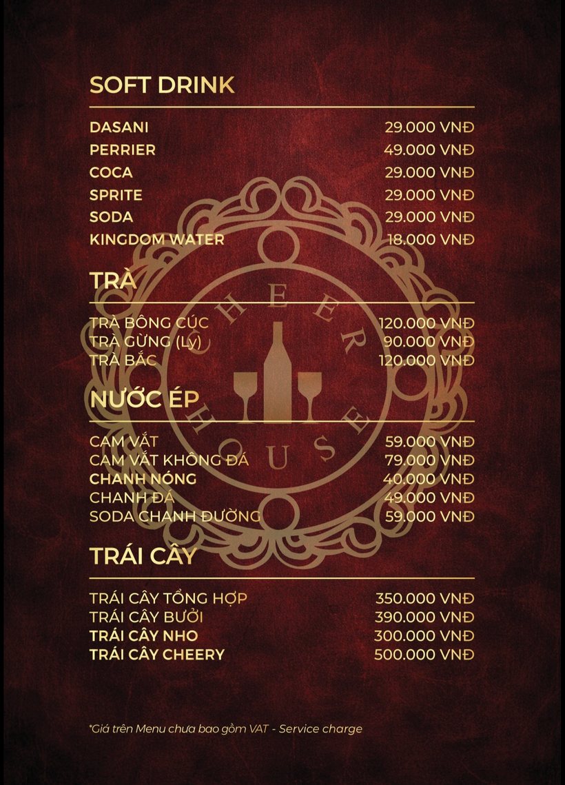 GOLD ONE 酒水单原件：软饮 18,000–49,000、茶 90,000–120,000、鲜榨 40,000–79,000、水果盘 300,000–500,000